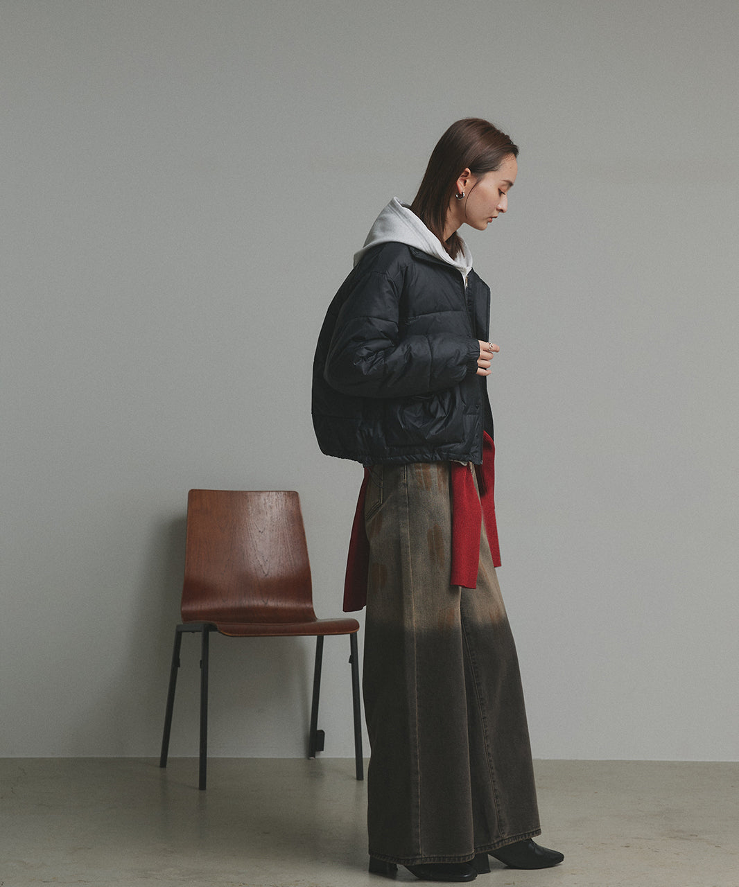 アドティエ ad thie 【2025AW新作】レザーパッチ中綿ダウンブルゾン （ブラック） ブラック