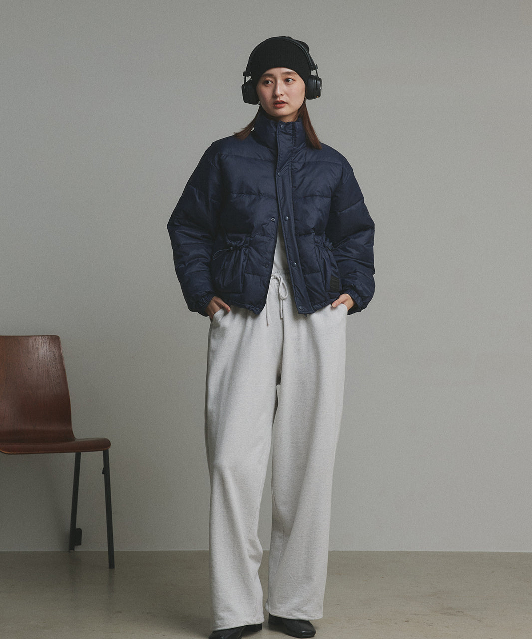 アドティエ ad thie 【2025AW新作】レザーパッチ中綿ダウンブルゾン （ブラック） ブラック