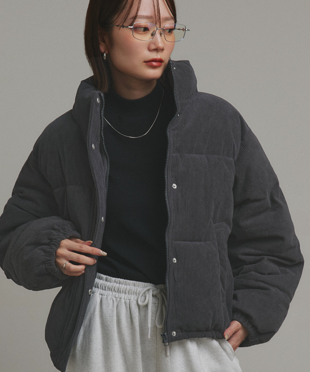 アドティエ ad thie 【2025AW新作】コーデュロイパデットブルゾン （チャコールグレー） チャコールグレー