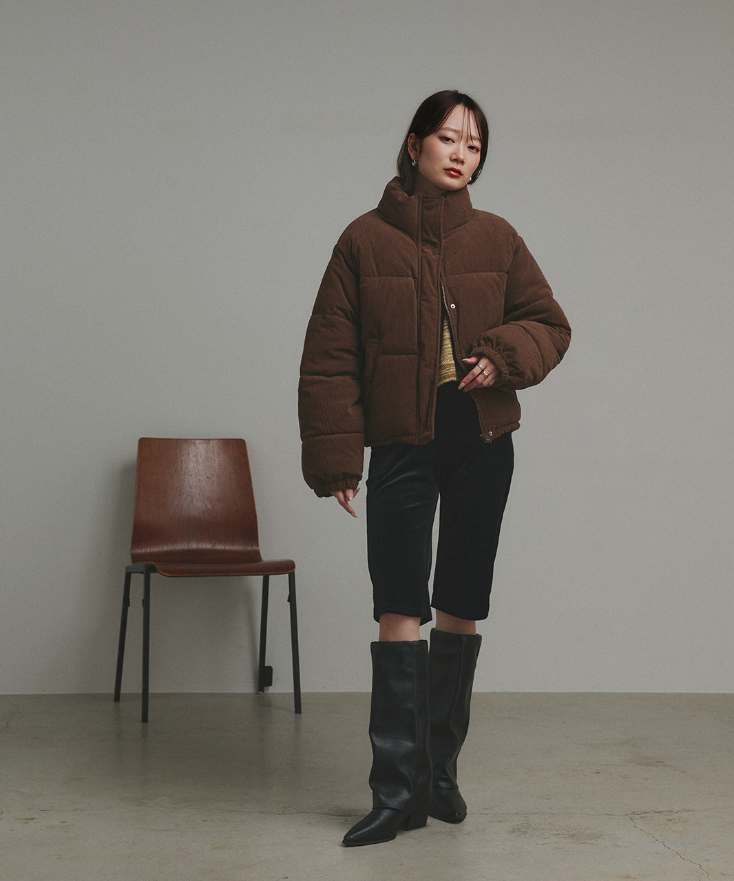 アドティエ ad thie 【2025AW新作】コーデュロイパデットブルゾン （チャコールグレー） チャコールグレー