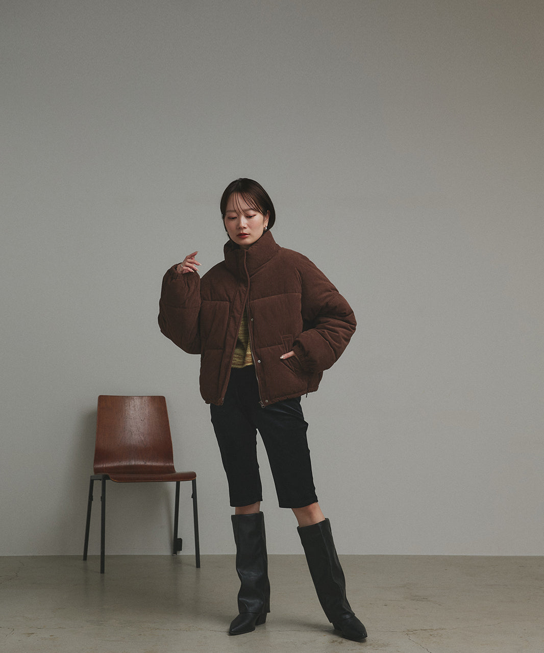 アドティエ ad thie 【2025AW新作】コーデュロイパデットブルゾン （チャコールグレー） チャコールグレー