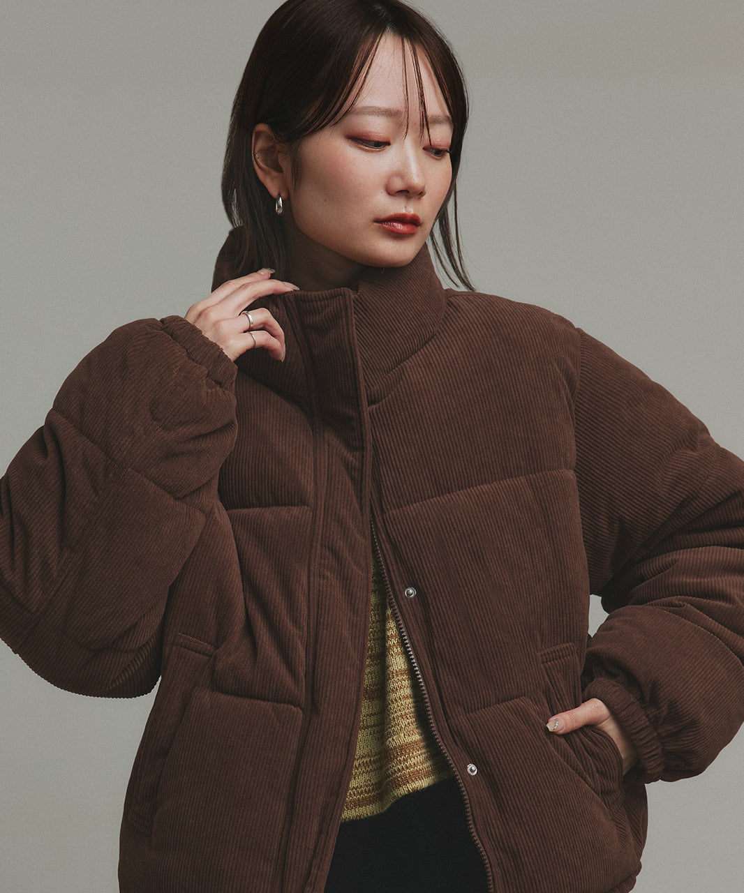 アドティエ ad thie 【2025AW新作】コーデュロイパデットブルゾン （チャコールグレー） チャコールグレー