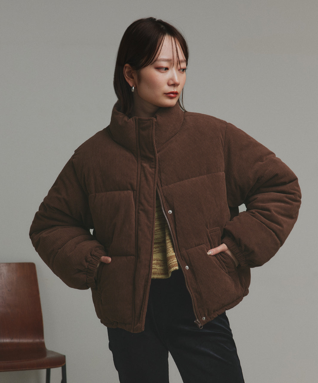 アドティエ ad thie 【2025AW新作】コーデュロイパデットブルゾン （チャコールグレー） チャコールグレー