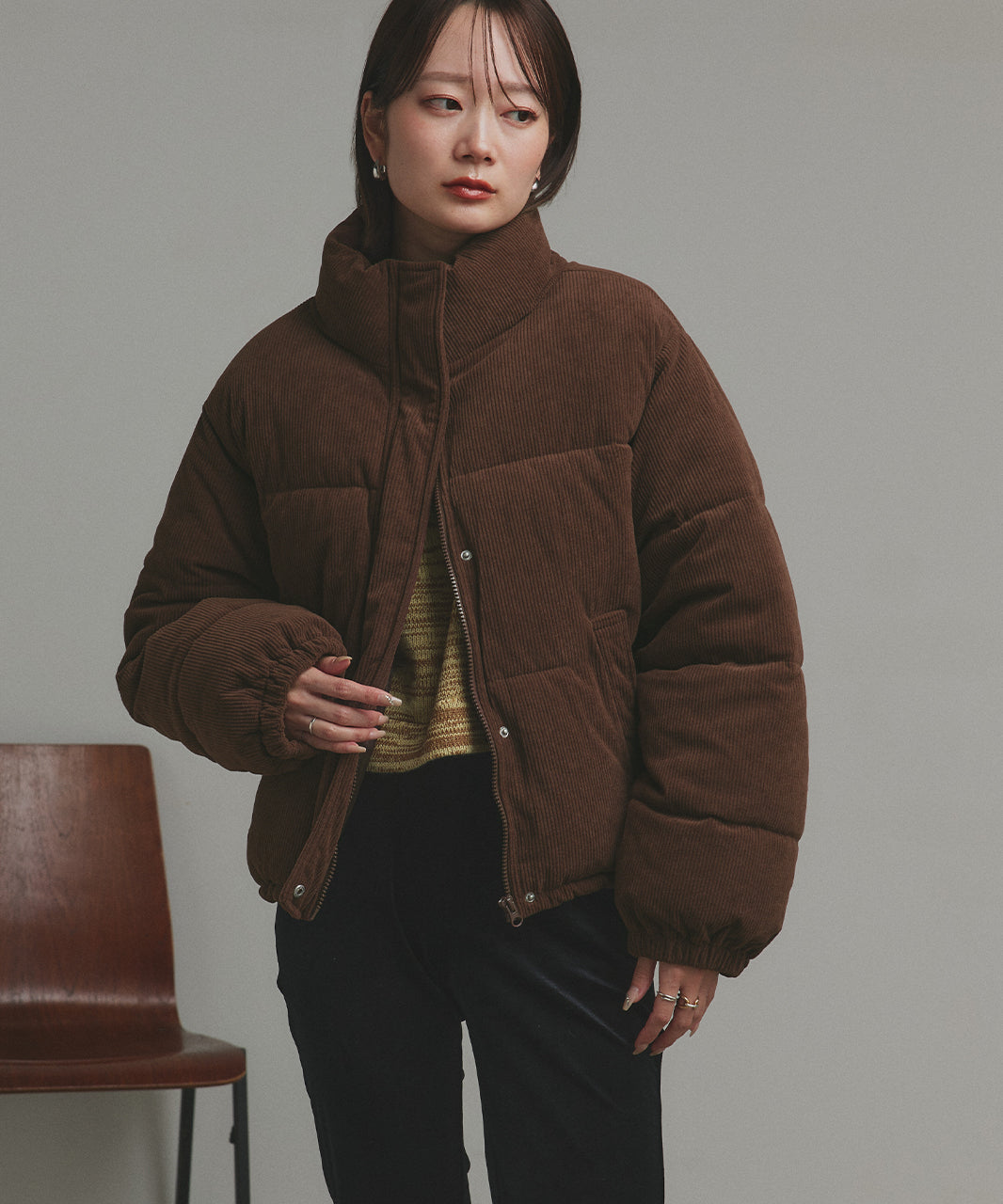 アドティエ ad thie 【2025AW新作】コーデュロイパデットブルゾン （チャコールグレー） チャコールグレー