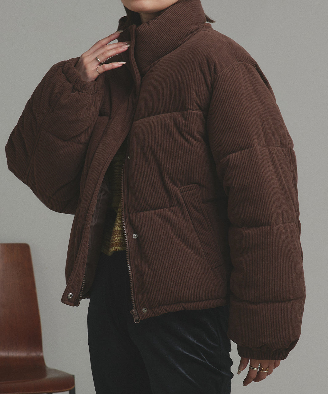 アドティエ ad thie 【2025AW新作】コーデュロイパデットブルゾン （チャコールグレー） チャコールグレー