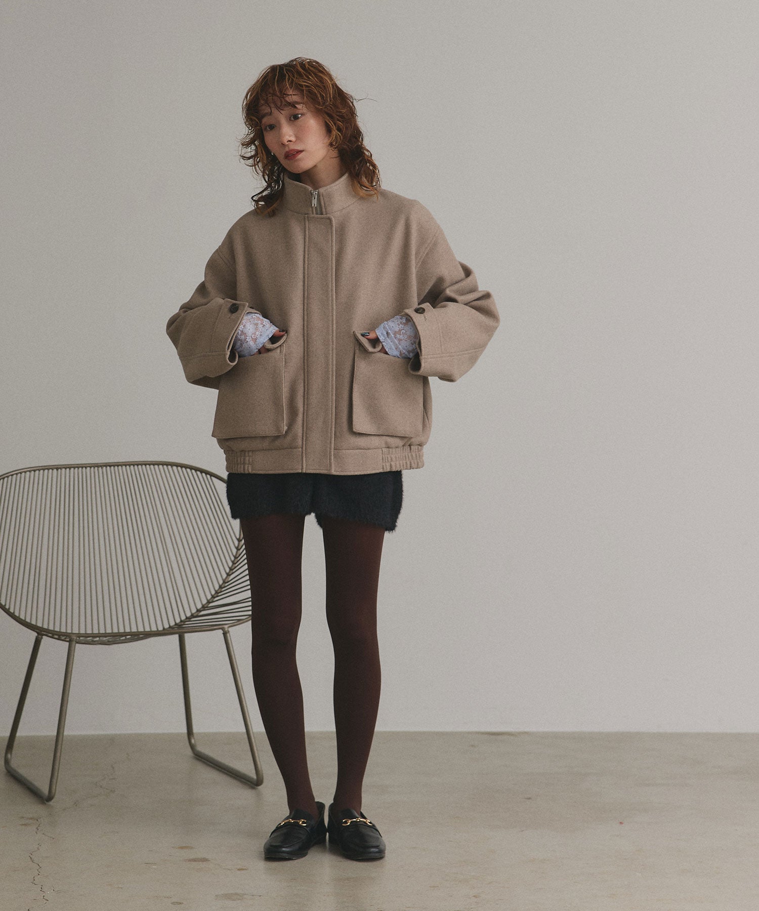 アドティエ ad thie 【2025AW新作】フェイクウールスタンドカラーブルゾン （モクグレー） モクグレー