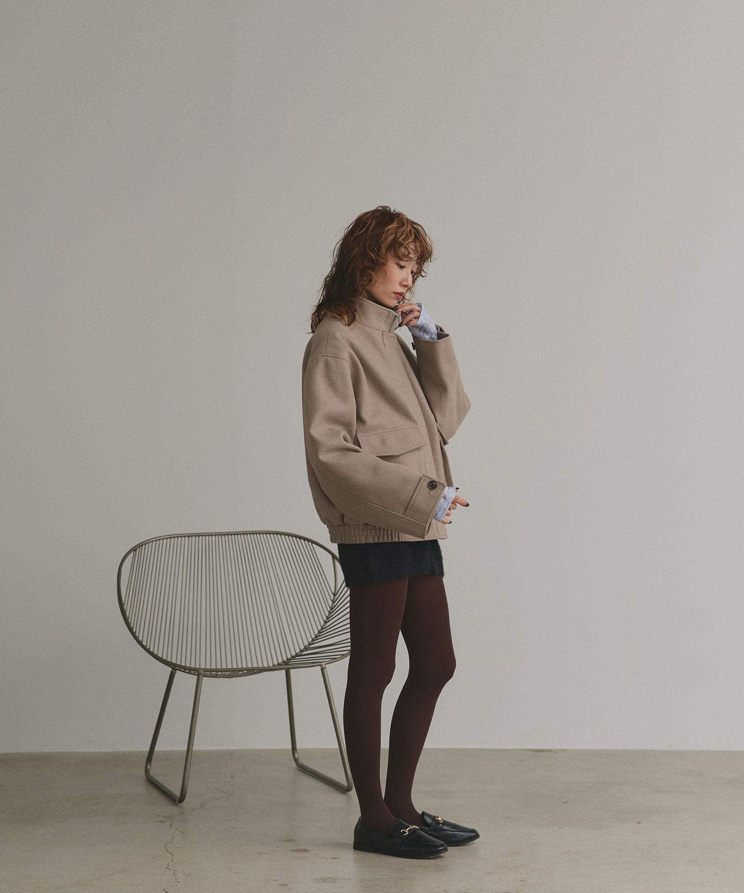 アドティエ ad thie 【2025AW新作】フェイクウールスタンドカラーブルゾン （モクグレー） モクグレー