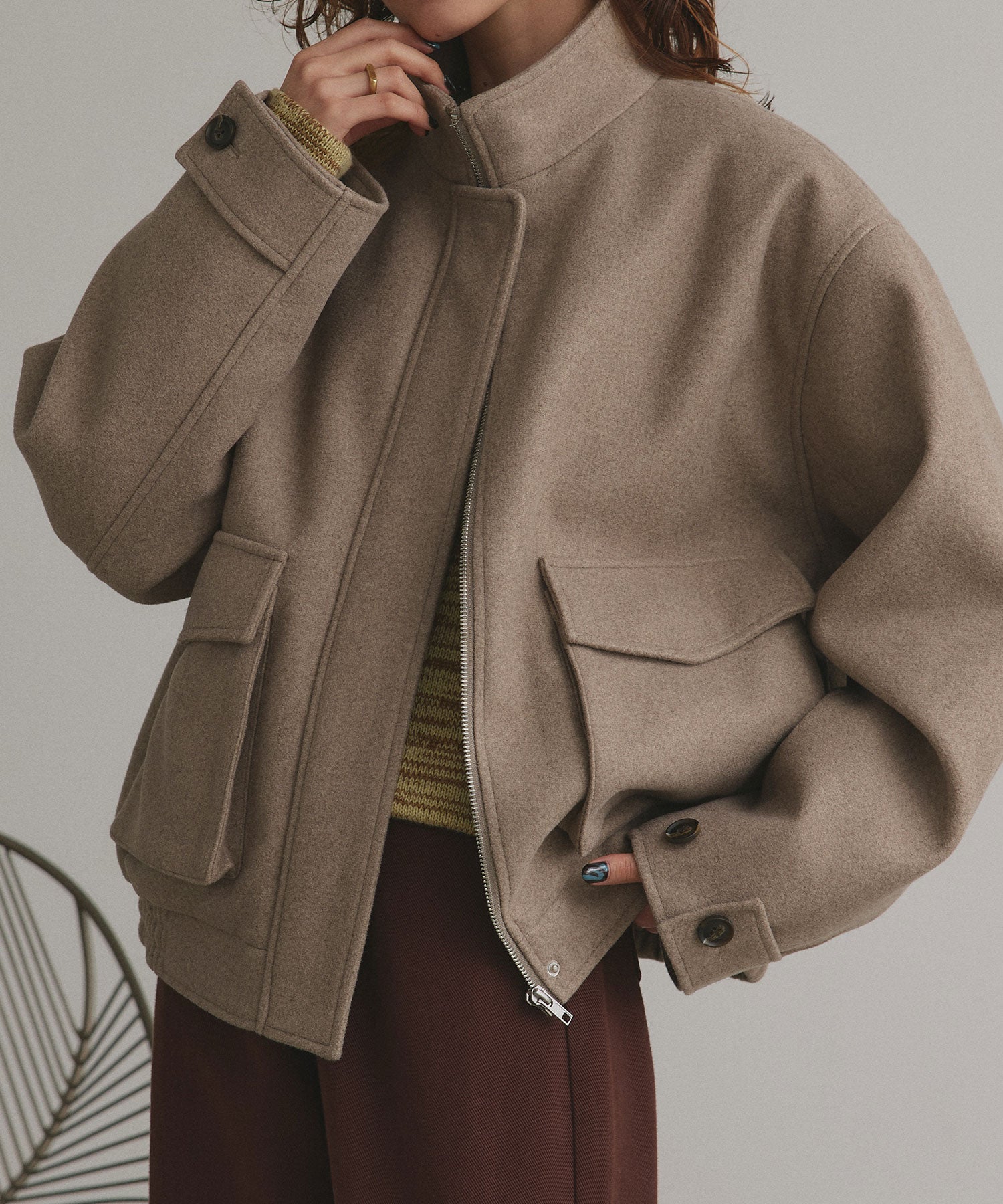 アドティエ ad thie 【2025AW新作】フェイクウールスタンドカラーブルゾン （モクグレー） モクグレー