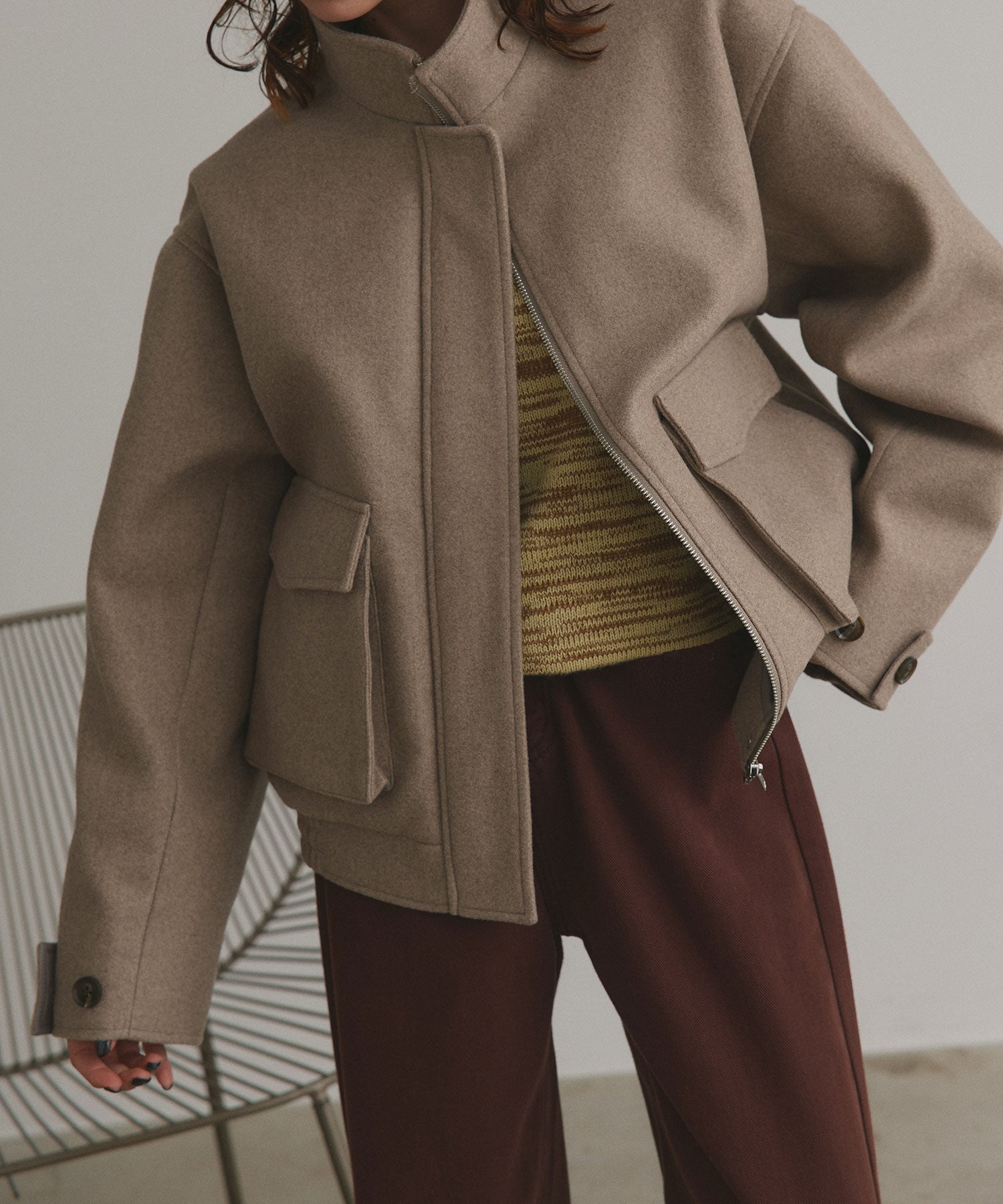 アドティエ ad thie 【2025AW新作】フェイクウールスタンドカラーブルゾン （モクグレー） モクグレー