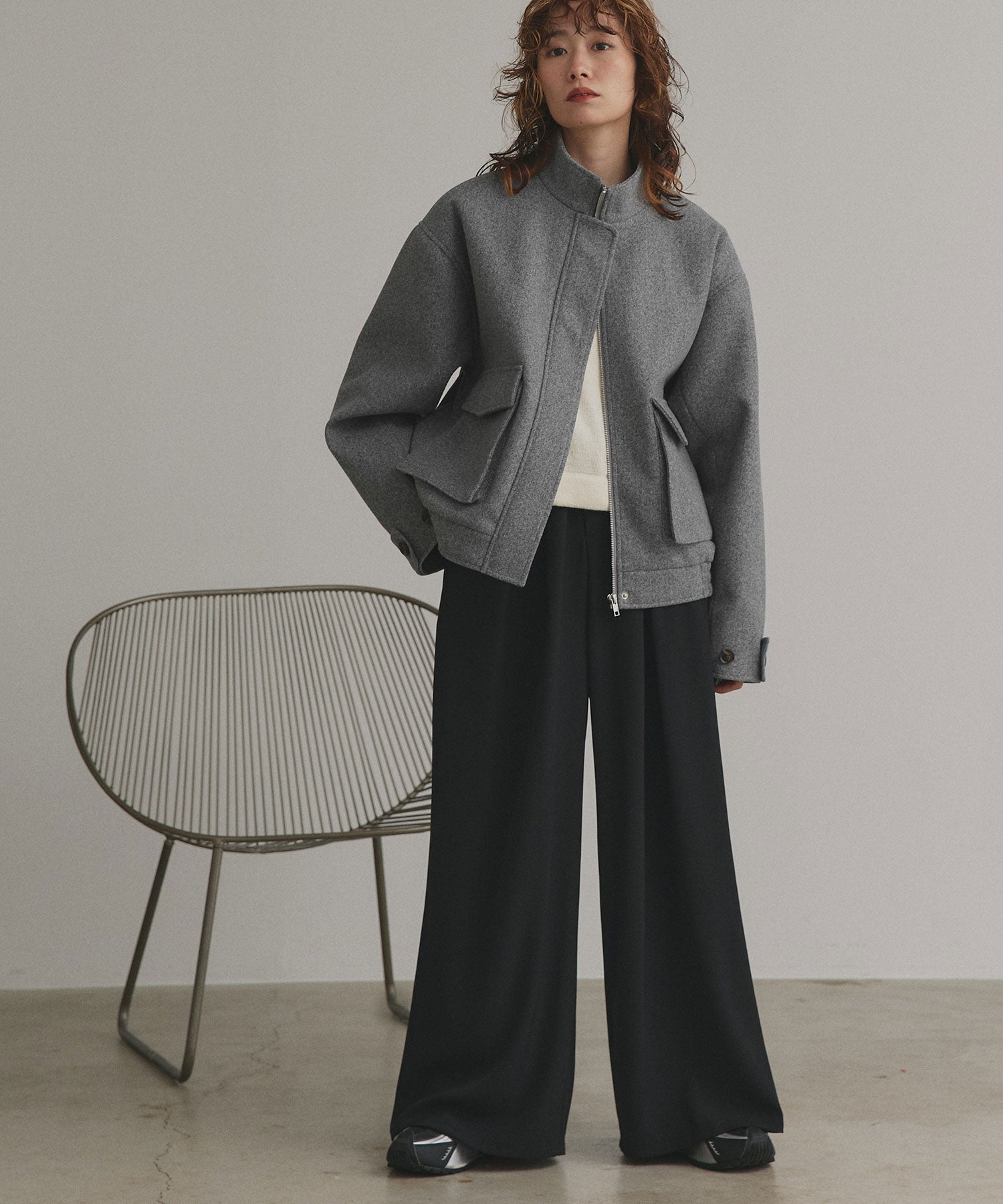 アドティエ ad thie 【2025AW新作】フェイクウールスタンドカラーブルゾン （モクグレー） モクグレー