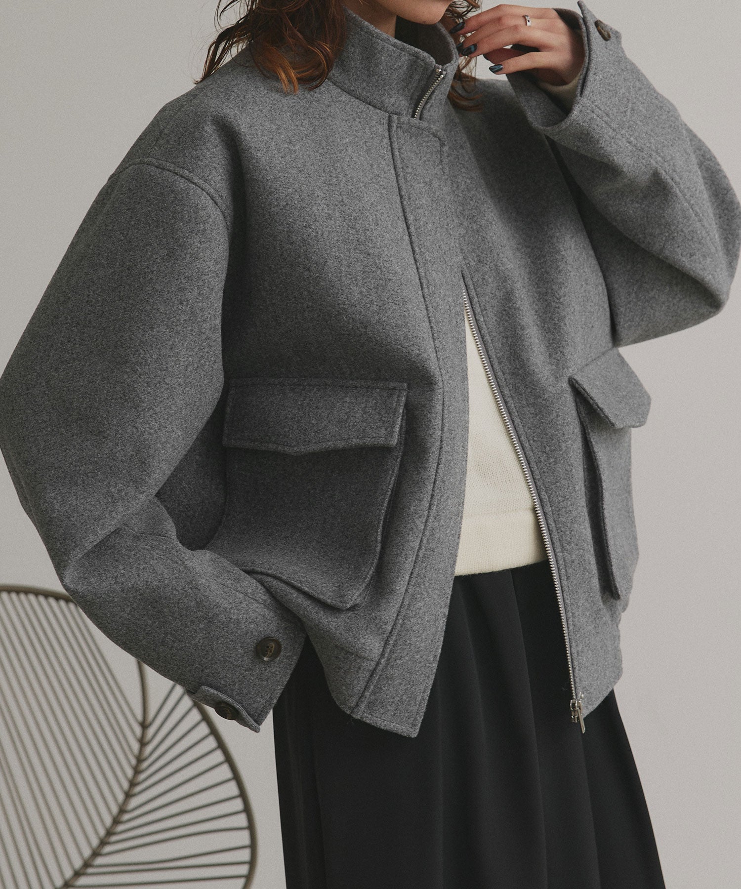 アドティエ ad thie 【2025AW新作】フェイクウールスタンドカラーブルゾン （モクグレー） モクグレー