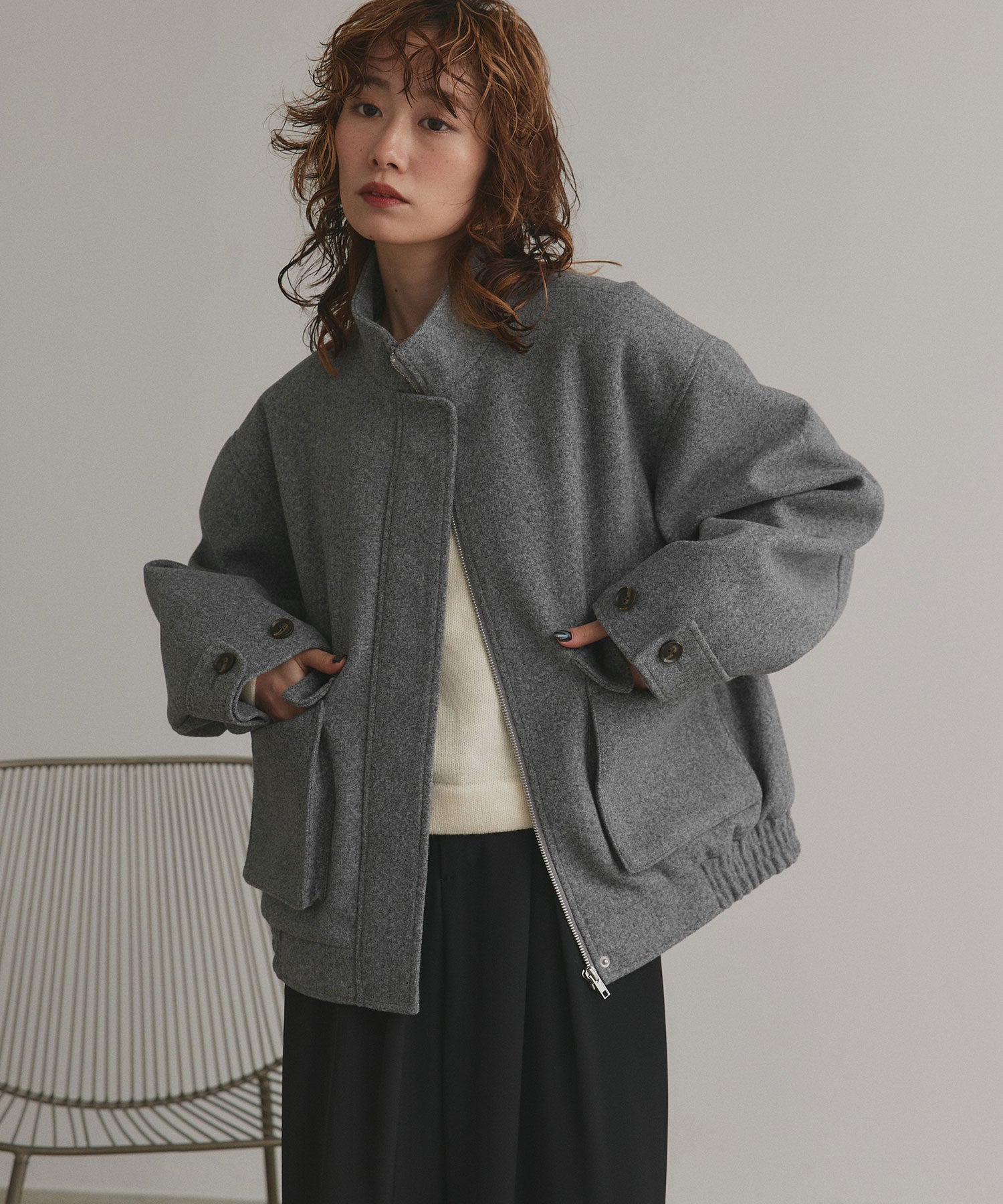アドティエ ad thie 【2025AW新作】フェイクウールスタンドカラーブルゾン （モクグレー） モクグレー