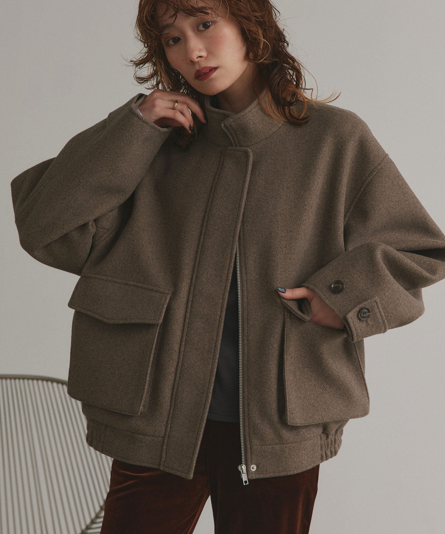 アドティエ ad thie 【2025AW新作】フェイクウールスタンドカラーブルゾン （モクグレー） モクグレー