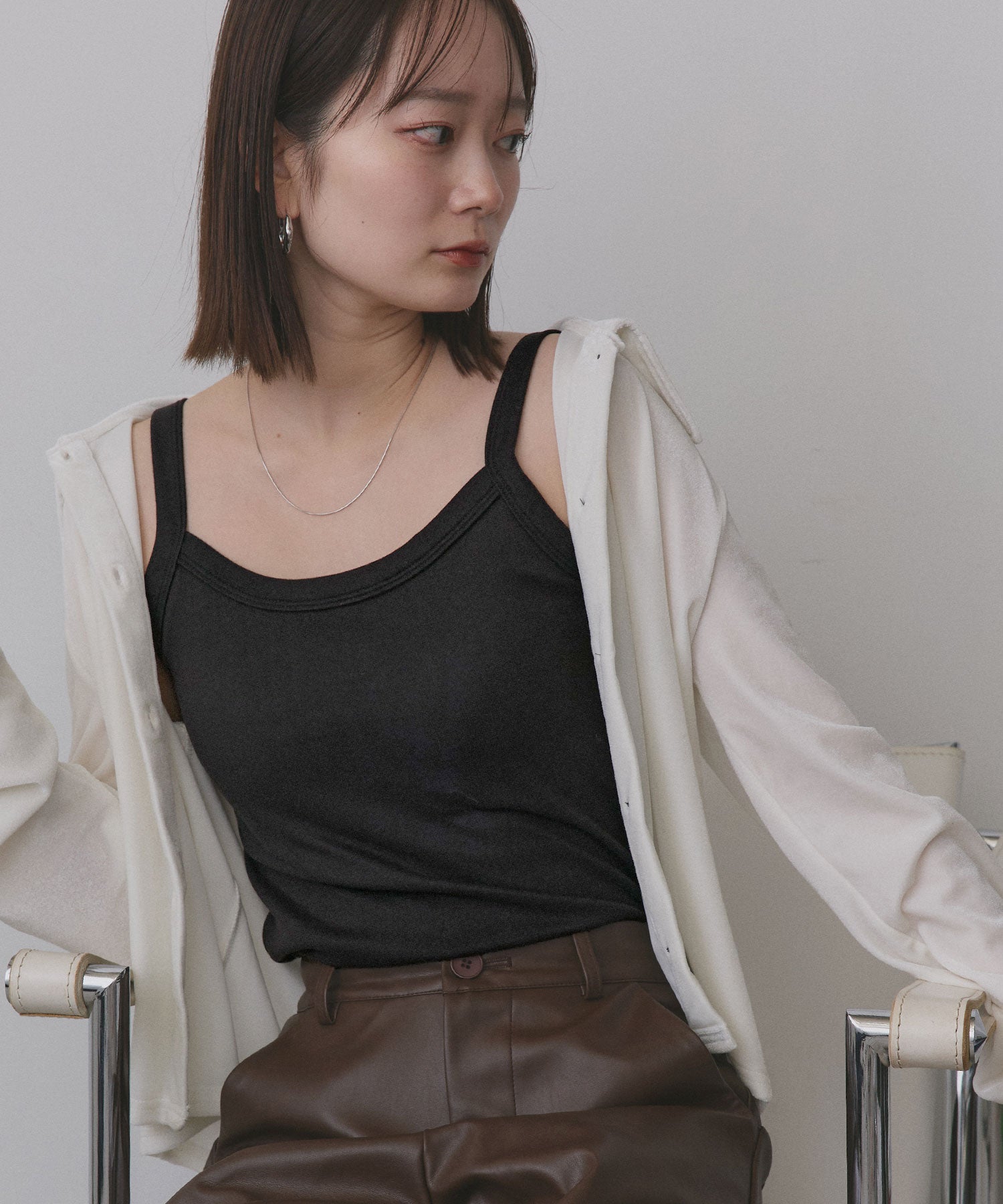 アドティエ ad thie 【2025AW新作】裏起毛カップ付きキャミソール （ブラック） ブラック