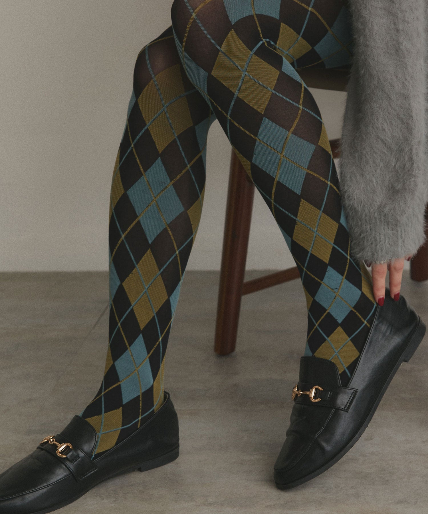 アドティエ ad thie 【2025AW新作】アーガイルタイツ （ブルー） ブルー