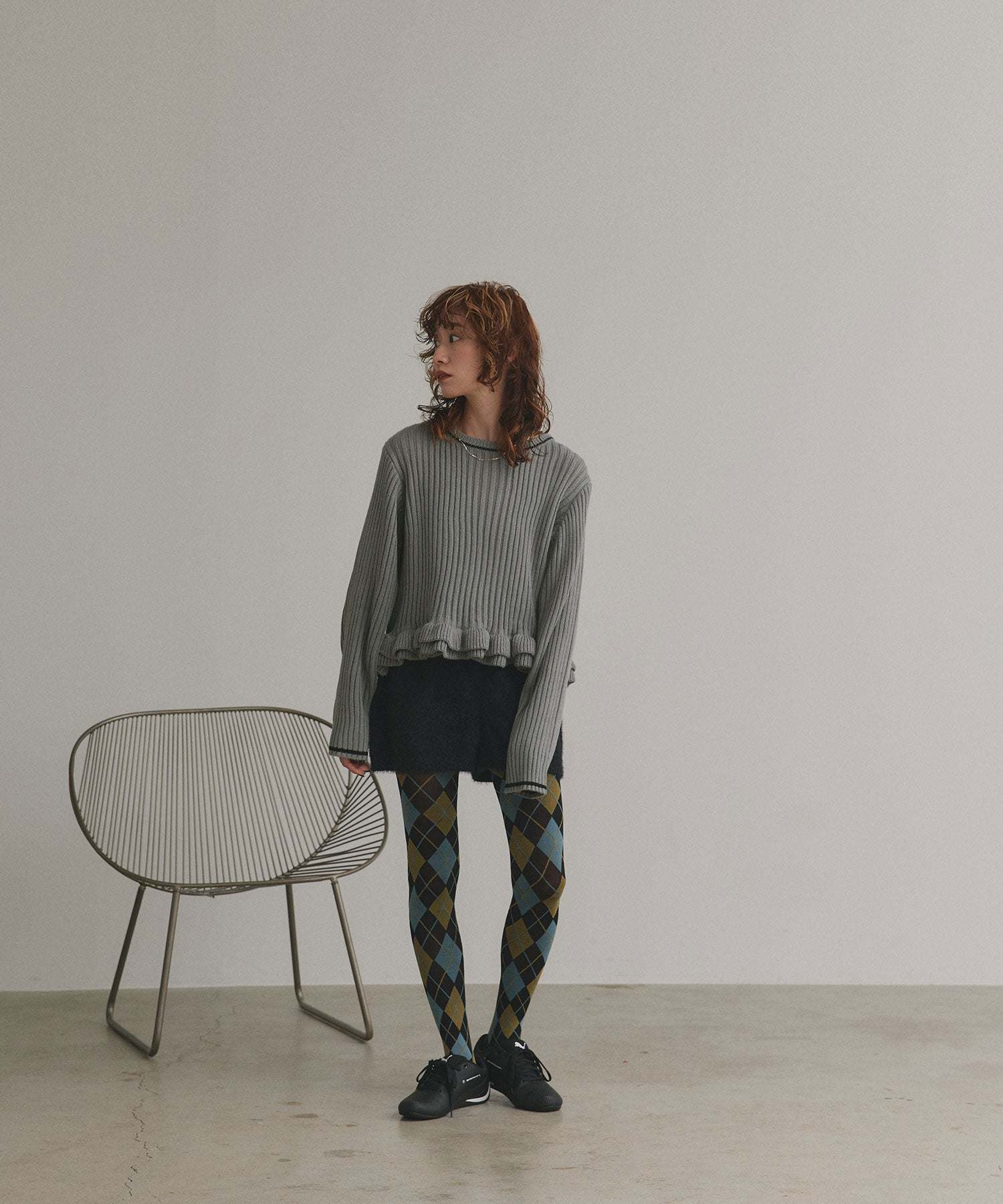 アドティエ ad thie 【2025AW新作】アーガイルタイツ （ブルー） ブルー