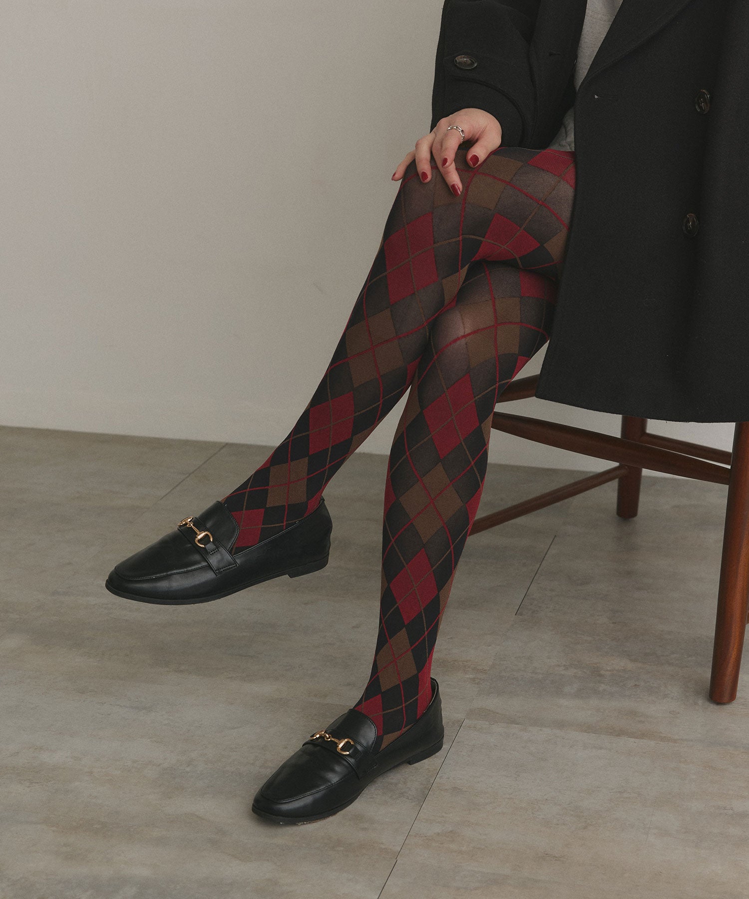 アドティエ ad thie 【2025AW新作】アーガイルタイツ （レッド） レッド