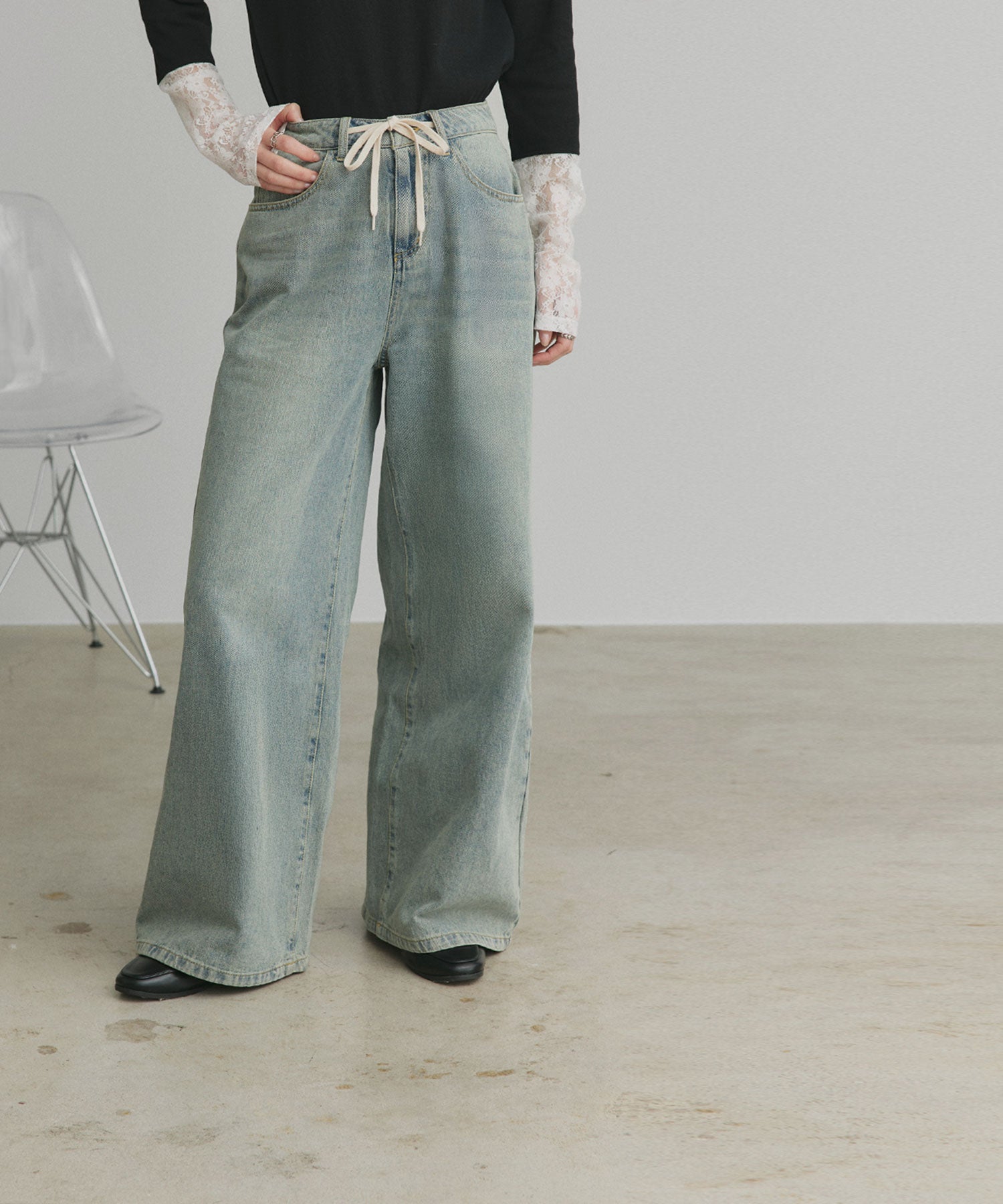 アドティエ ad thie 【2026SS新作】ヴィンテージワイドデニムパンツ （ブラック） ブラック