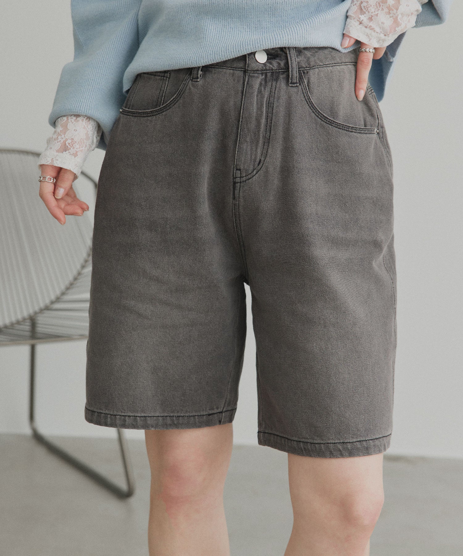 アドティエ ad thie 【2026SS新作】ヴィンテージハーフデニムパンツ （ブルー） ブルー