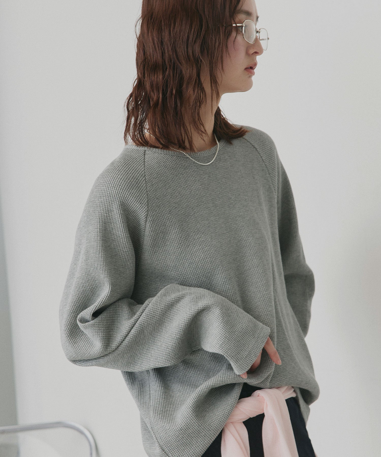 アドティエ ad thie ラグランスリーブ ワッフルプルオーバー （イエロー） イエロー