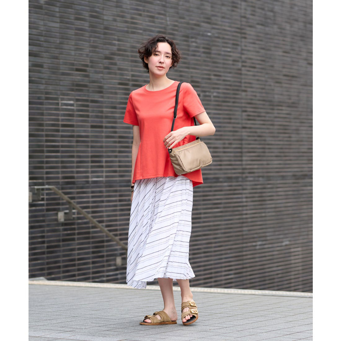 キャラ・オ・クルス CARA O CRUZ 洗える ペプラム切替Tシャツ （オレンジ系） オレンジ系