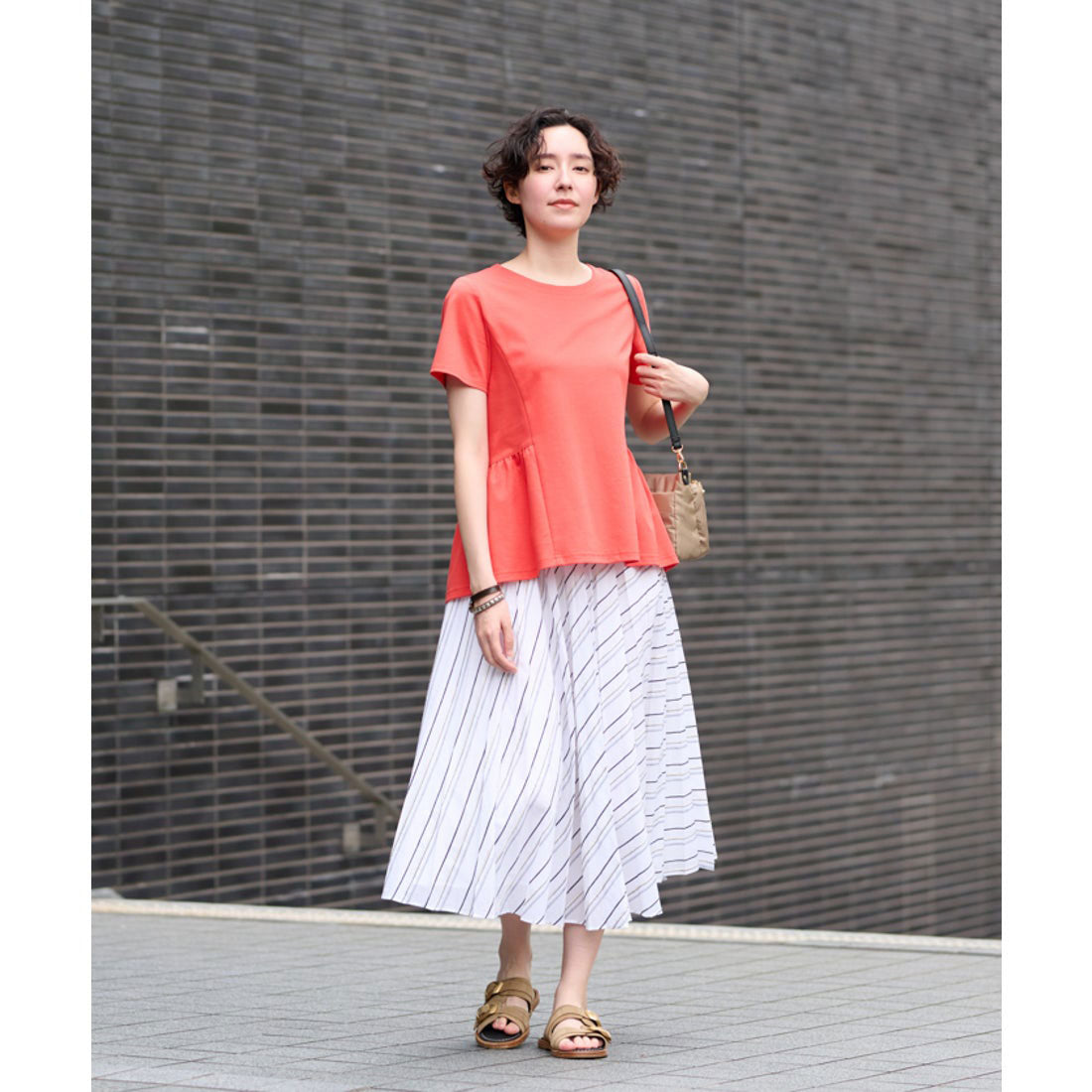 キャラ・オ・クルス CARA O CRUZ 洗える ペプラム切替Tシャツ （オレンジ系） オレンジ系