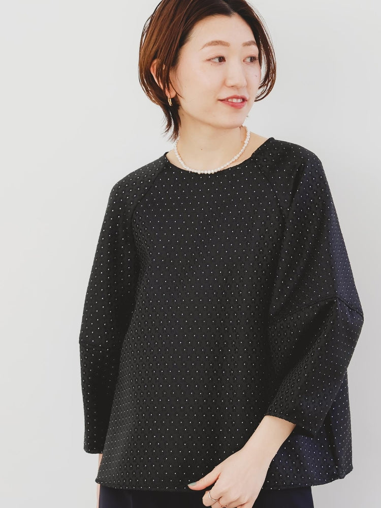 ルクールブラン le.coeur blanc 小花ラメジャガードプルオーバー （ブラック） ブラック