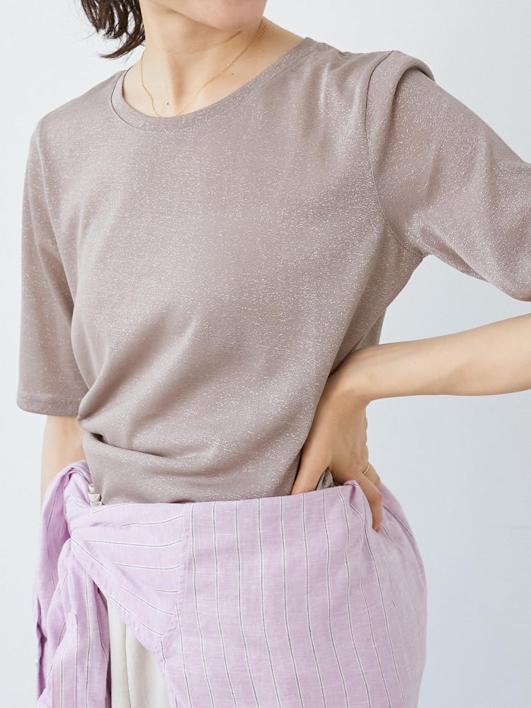 ルクールブラン le.coeur blanc シンプルラメTシャツ （ブラウン） ブラウン