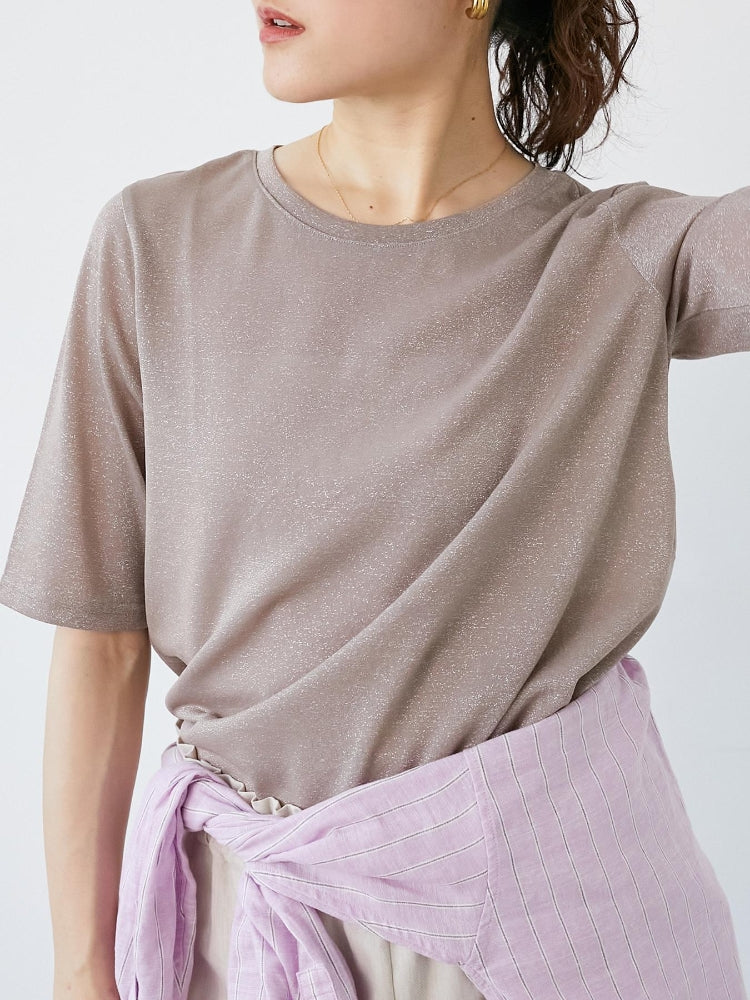ルクールブラン le.coeur blanc シンプルラメTシャツ （ブラウン） ブラウン