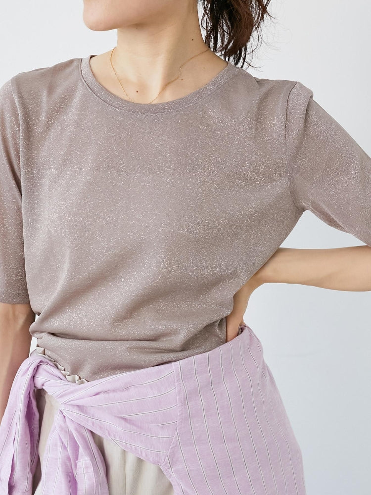 ルクールブラン le.coeur blanc シンプルラメTシャツ （ブラウン） ブラウン