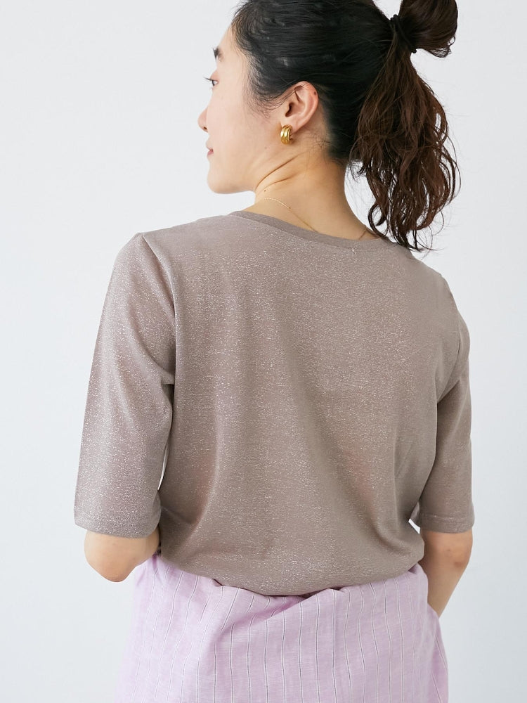 ルクールブラン le.coeur blanc シンプルラメTシャツ （ブラウン） ブラウン