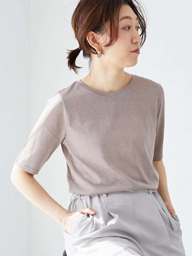 ルクールブラン le.coeur blanc シンプルラメTシャツ （ブラウン） ブラウン