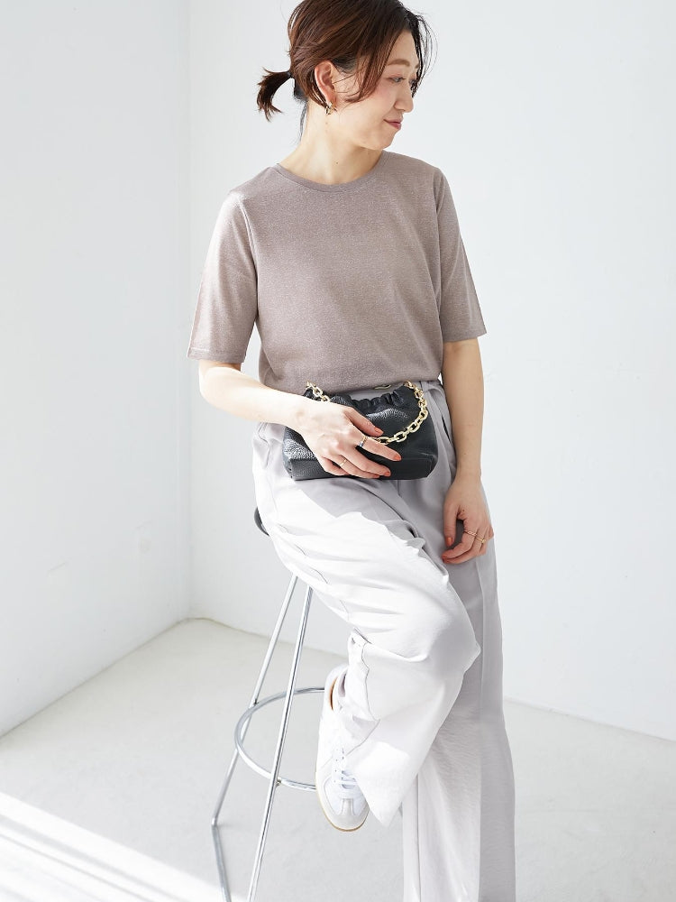 ルクールブラン le.coeur blanc シンプルラメTシャツ （ブラウン） ブラウン