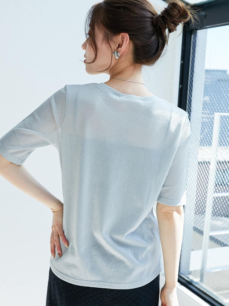 ルクールブラン le.coeur blanc シンプルラメTシャツ （ブラウン） ブラウン
