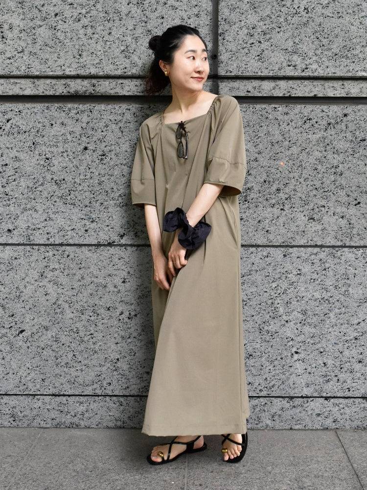 ルクールブラン le.coeur blanc ナイロンストレッチ2WAYワンピース （カーキ） カーキ