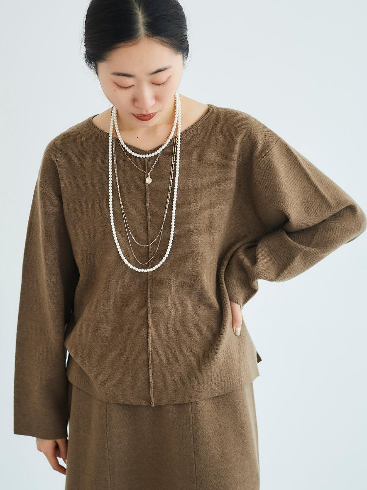 le.coeur blanc ミラノリブVネックニット（ブラウン） ブラウン