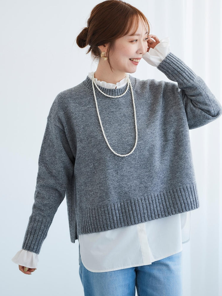 le.coeur blanc フリルネック前釦ブラウス