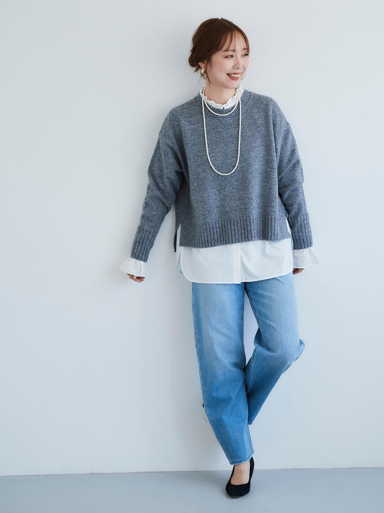 le.coeur blanc フリルネック前釦ブラウス