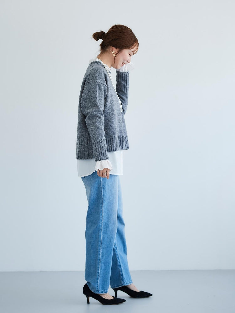 le.coeur blanc フリルネック前釦ブラウス