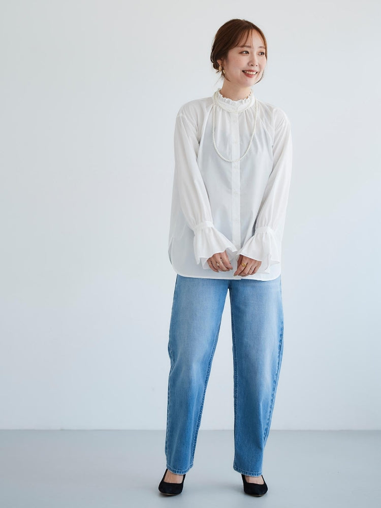 le.coeur blanc フリルネック前釦ブラウス