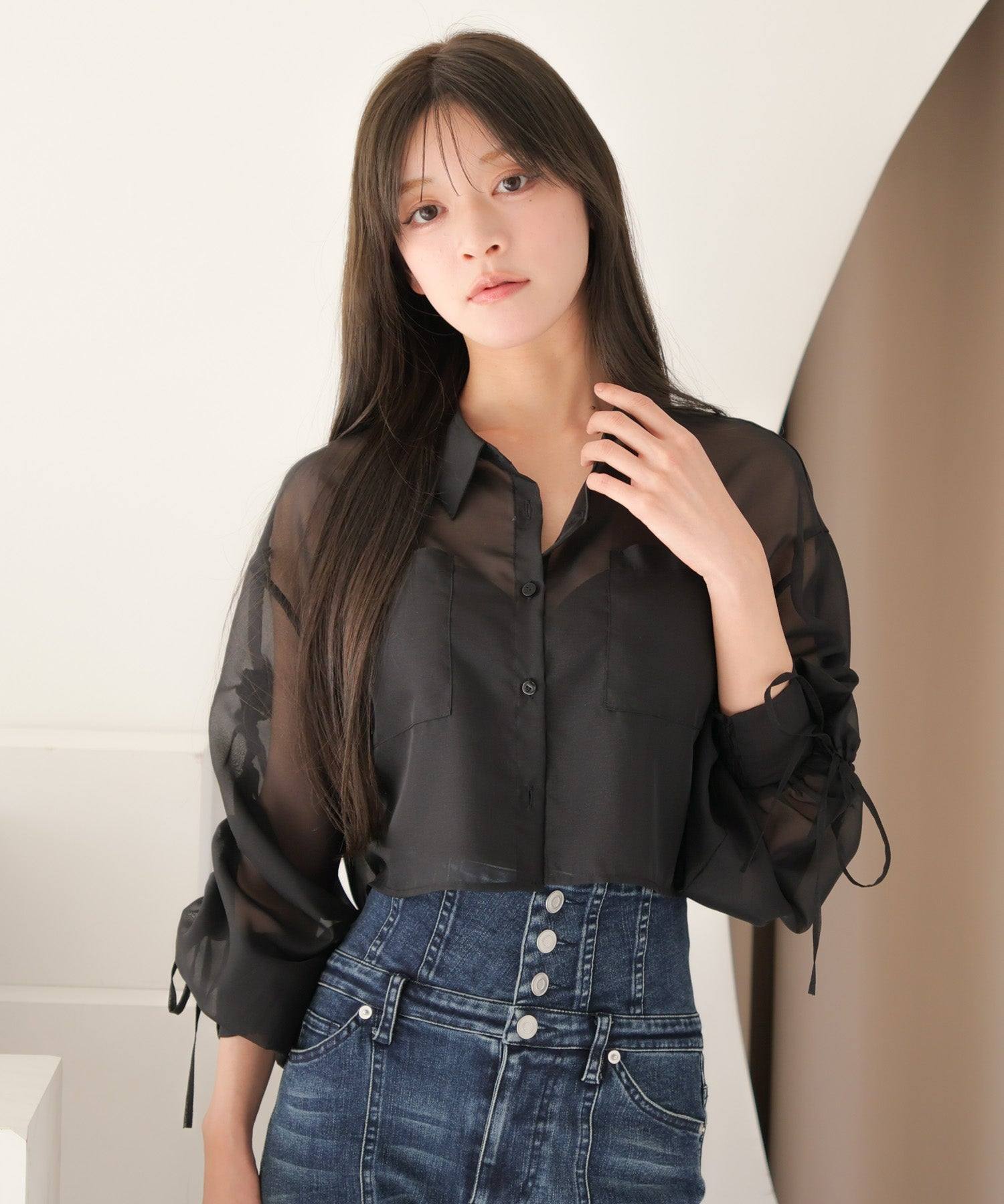 LIP SERVICE LIP SERVICE Drawstring Sleeve Sheer Shirt