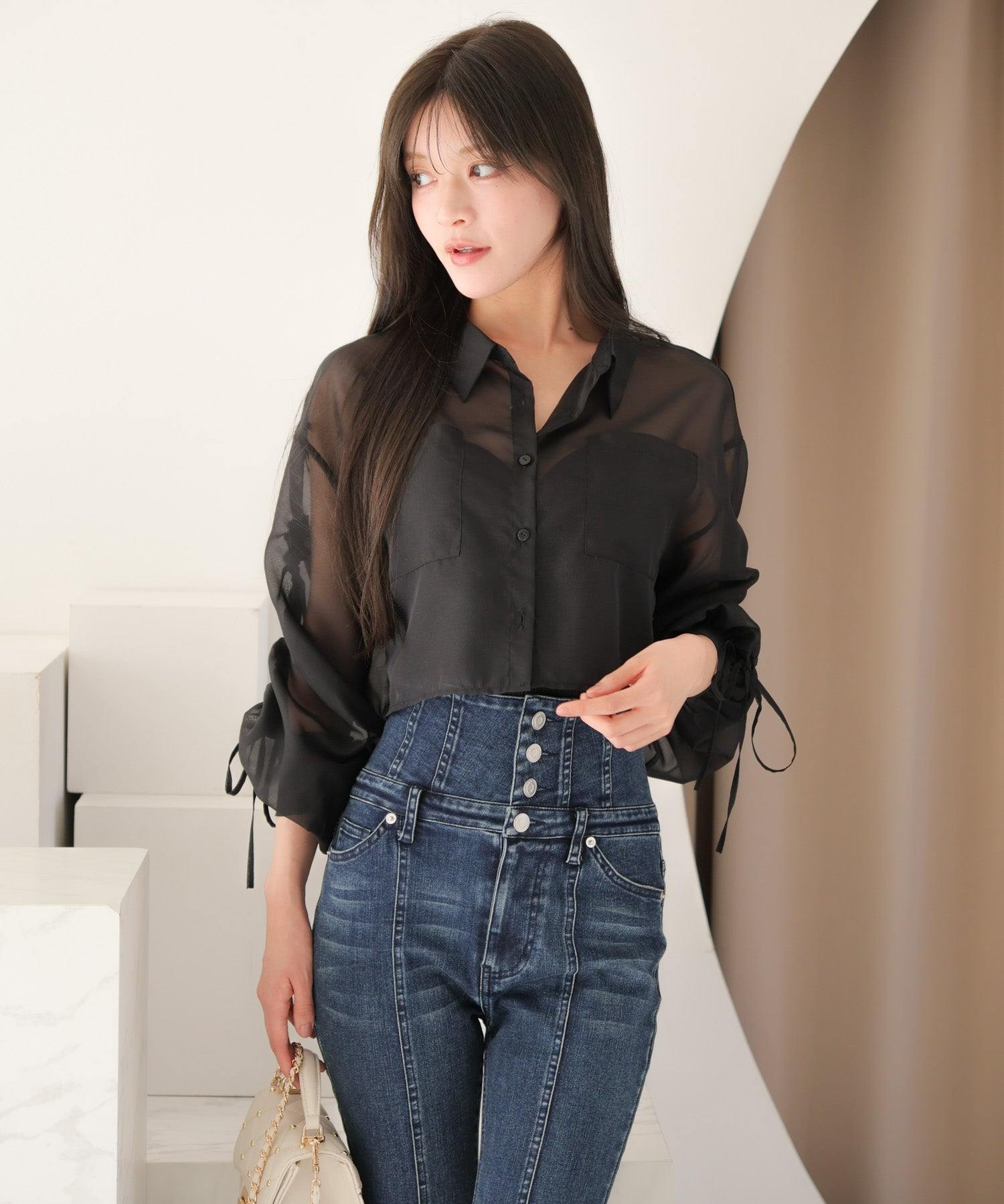 LIP SERVICE LIP SERVICE Drawstring Sleeve Sheer Shirt