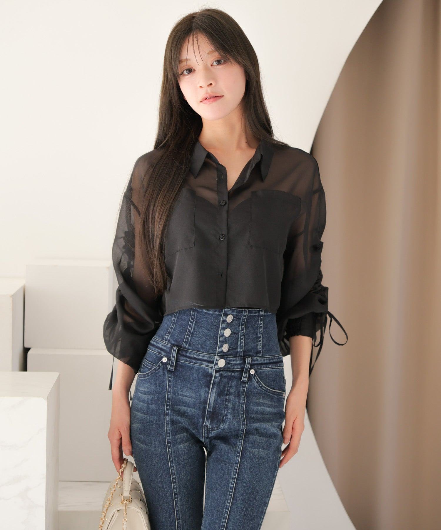 LIP SERVICE LIP SERVICE Drawstring Sleeve Sheer Shirt