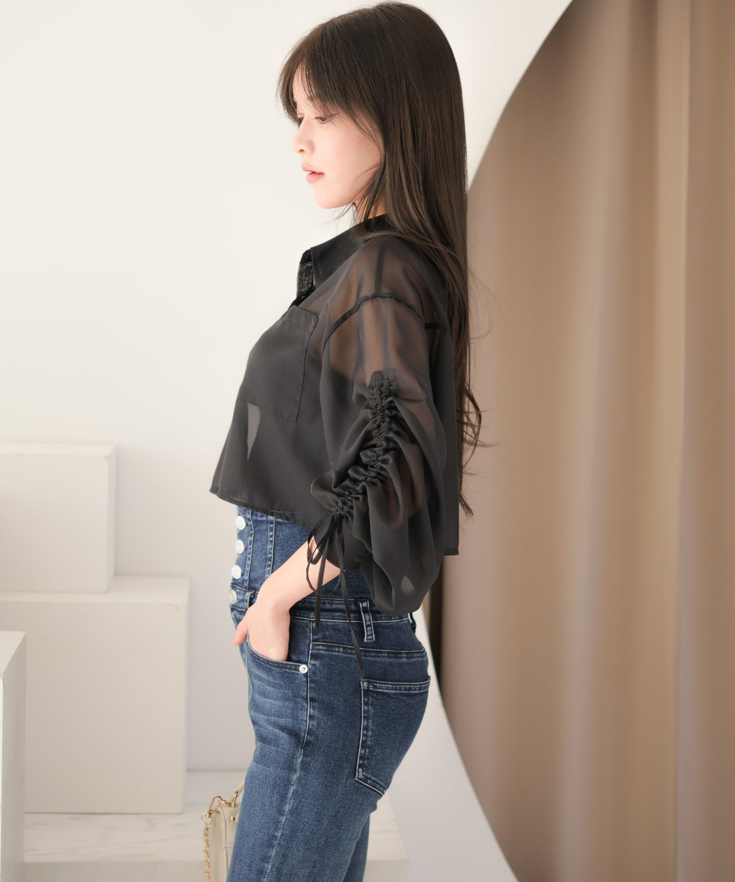 LIP SERVICE LIP SERVICE Drawstring Sleeve Sheer Shirt