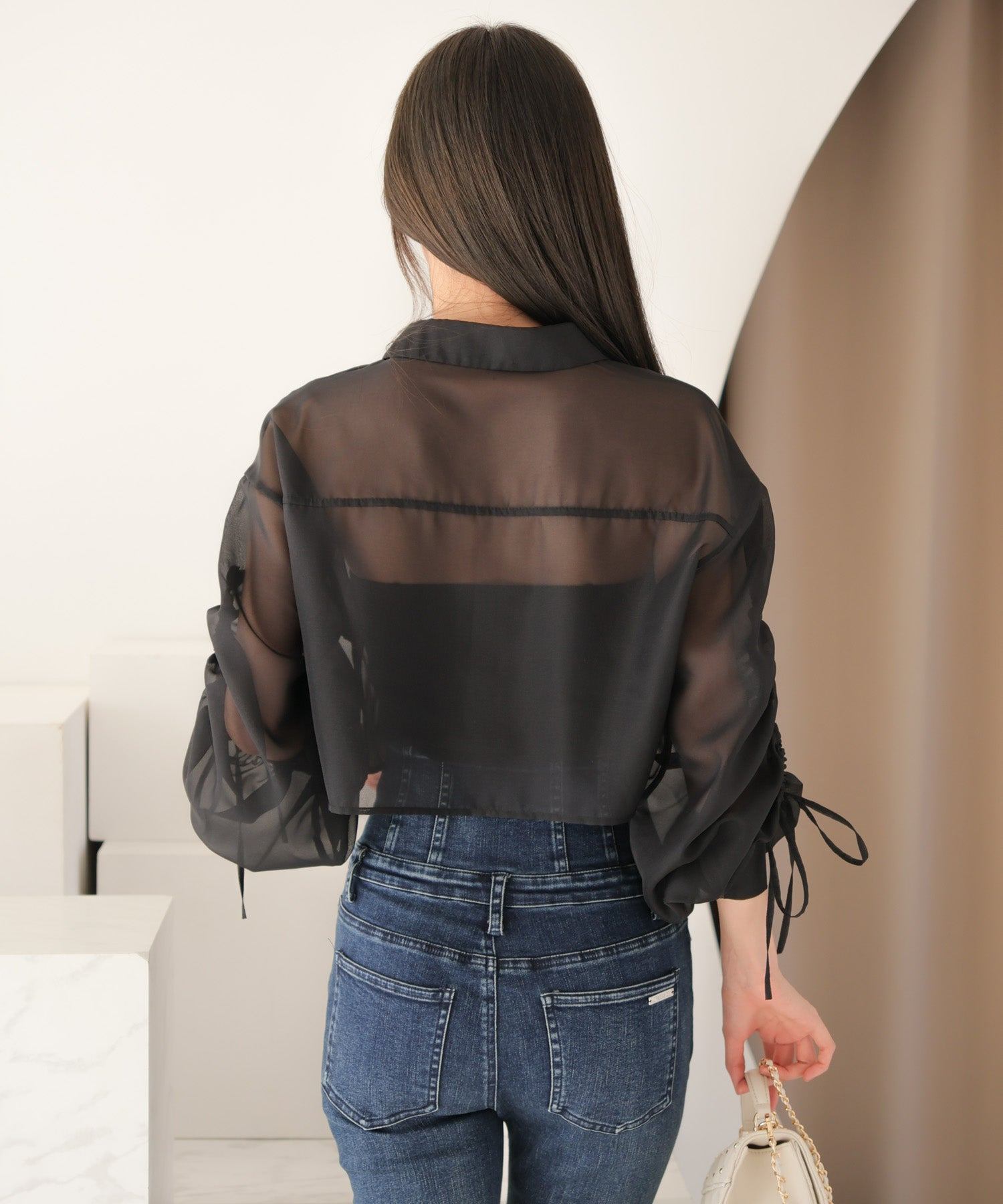 LIP SERVICE LIP SERVICE Drawstring Sleeve Sheer Shirt