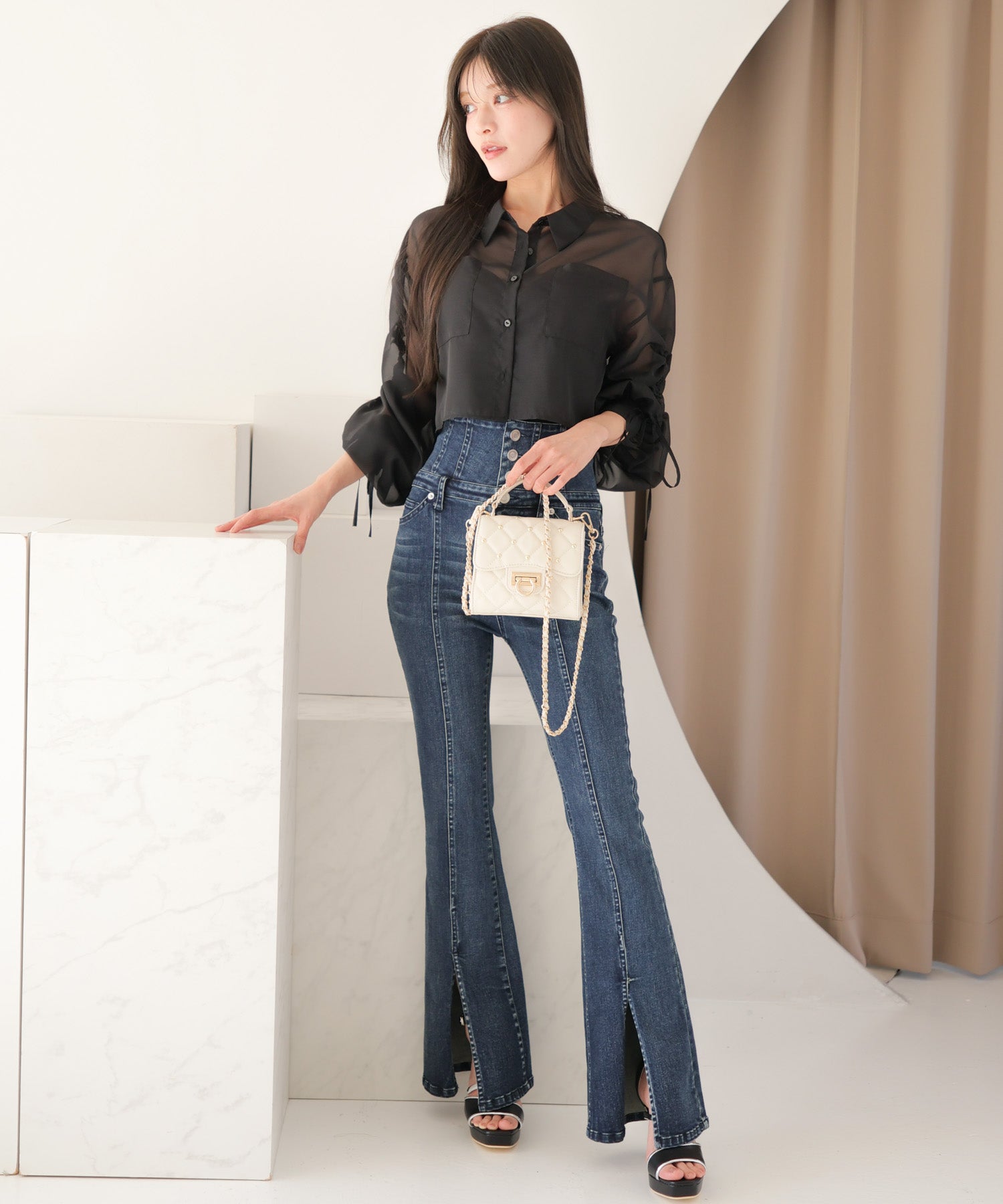 LIP SERVICE LIP SERVICE Drawstring Sleeve Sheer Shirt