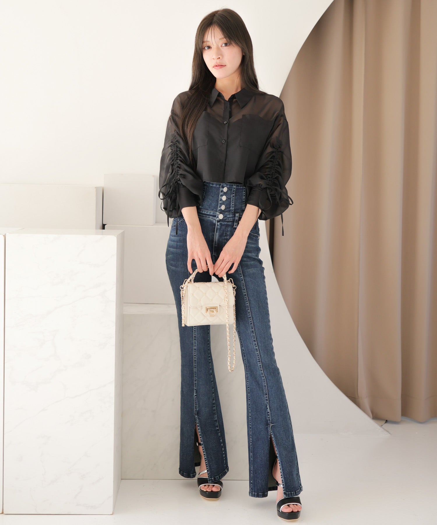 LIP SERVICE LIP SERVICE Drawstring Sleeve Sheer Shirt
