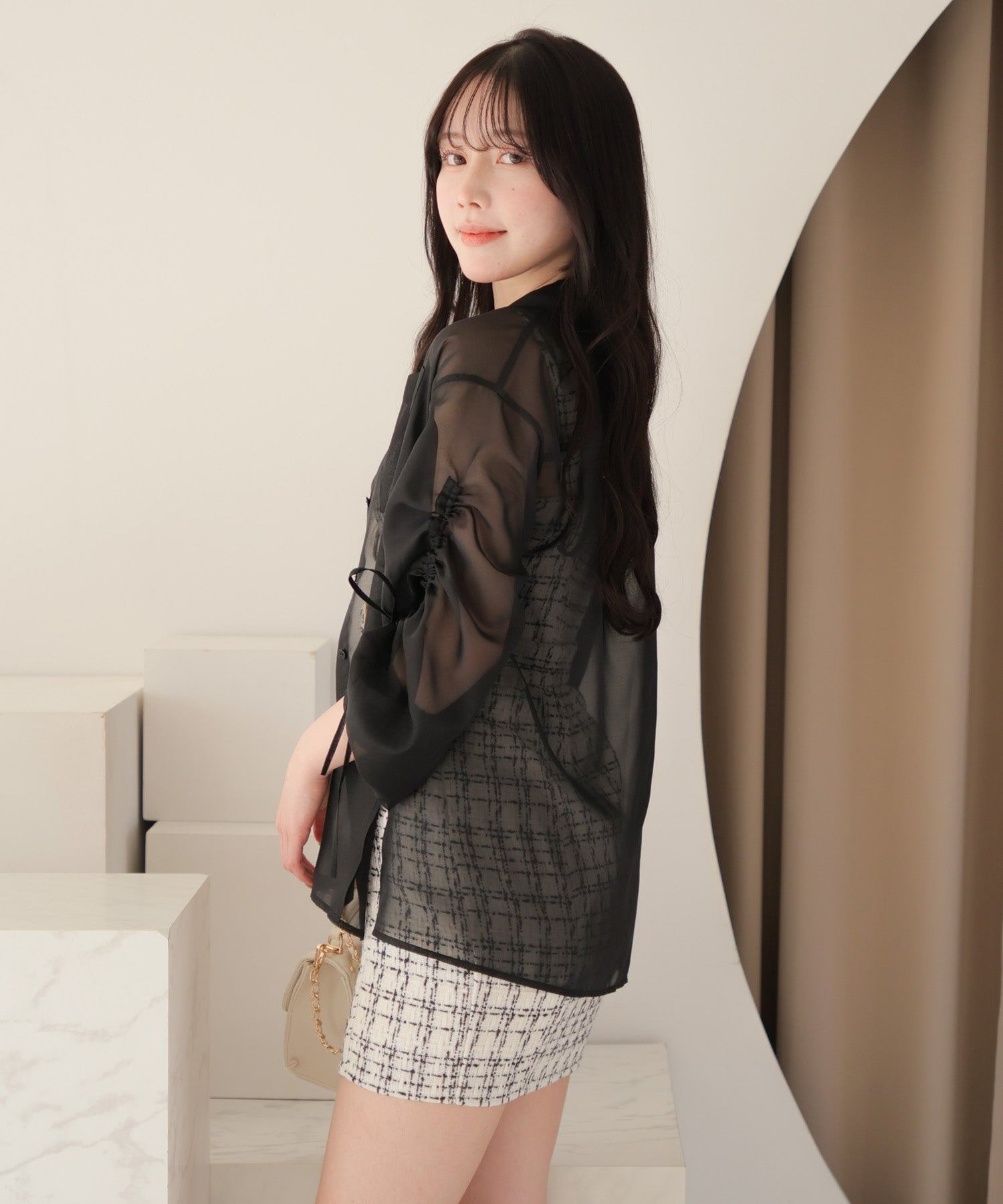 LIP SERVICE LIP SERVICE Drawstring Sleeve Sheer Shirt