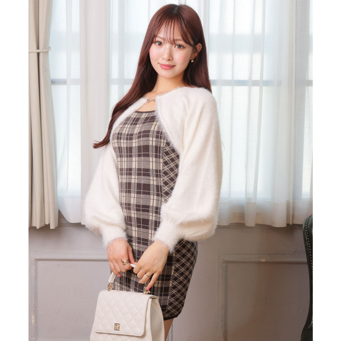 リップサービス LIP SERVICE 【形が選べる】フェザーチェックアンサンブルワンピース （ブラウン） ブラウン