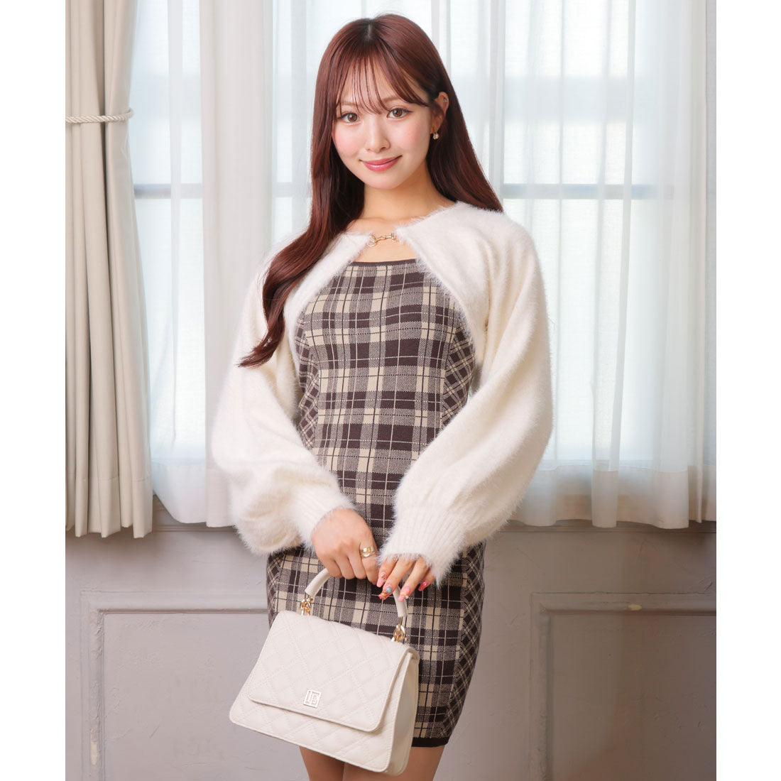 リップサービス LIP SERVICE 【形が選べる】フェザーチェックアンサンブルワンピース （ブラウン） ブラウン